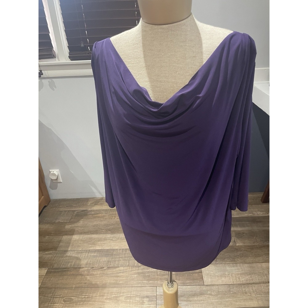 Dress Barn Bright Purple Draped Neck 3/4 Sleeve Stretch Pullover Top Women's 2X